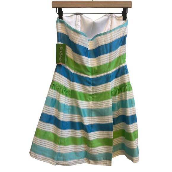 Lilly Pulitzer Jordan Strapless Dress Sz‎ 4 Corded Organza Blue Stripe NEW $288 - Picture 6 of 12